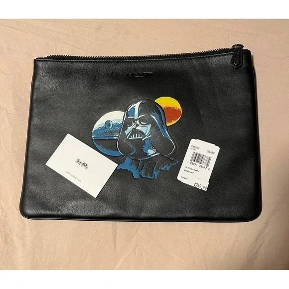 Star Wars x Coach Darth Vader Large Pouch Black Leather Clutch F85707 NWT gift