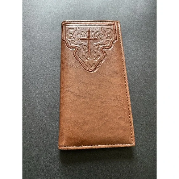 Brown Leather Bi-fold Wallet ID Card‎ Holder Cross