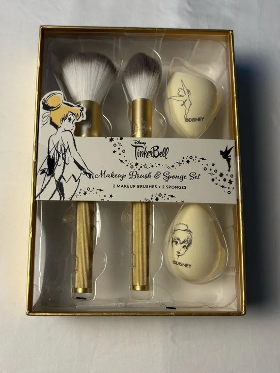 🧚🏽✨Disney Tinker Bell Makeup Brush & Sponge Set NIB Giftable Beauty Collection✨
