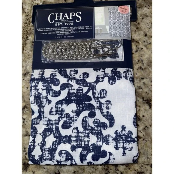 NEW Chaps Home‎ Shower Curtain w/Roller Ball Hooks 72