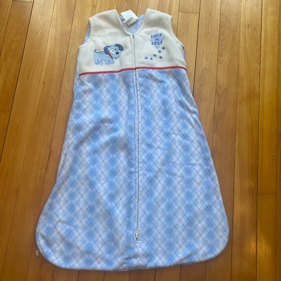 Halo Blue & White Plaid Fleece Sleep Sack‎ w/ Puppy design Size Small G6