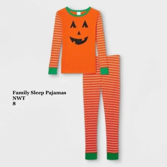 Halloween Pajama‎ Youth 2 Piece PJ Set Size 8 Orange Jack O'Lantern Loungewear