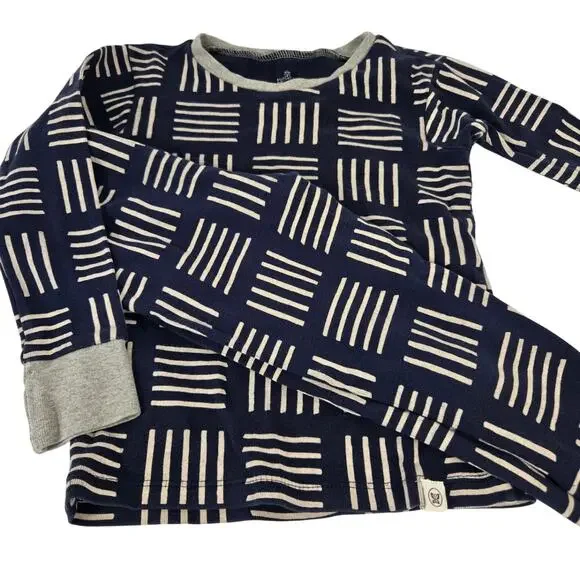 Honest Baby Organic Cotton Blue White Geometric Print Two Piece PJ Set Size 4T
