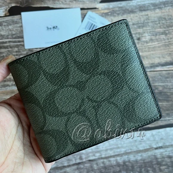 NWT Coach Signature Leather Canvas ID Billfold Wallet