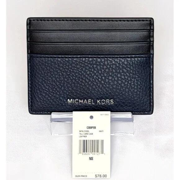 Michael Kors Cooper Tall Leather Card Holder - Navy/Black