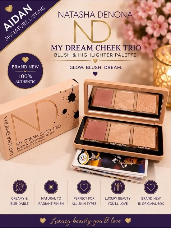 Natasha Denona My Dream Cheek Trio Palette | Blush, Cream Base & Highlighter