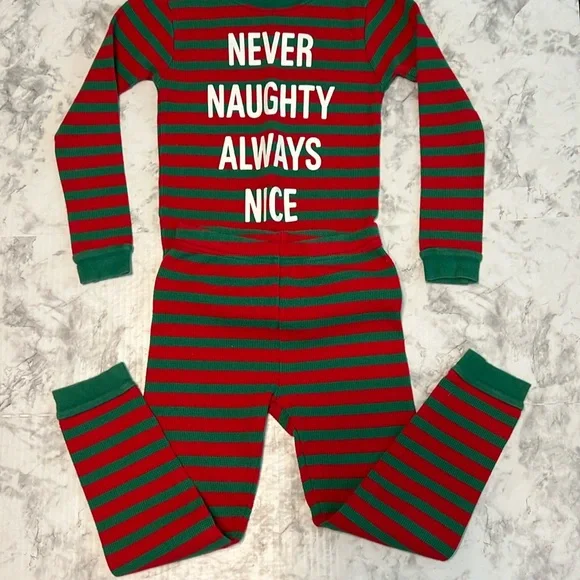 Carter’s Kids Christmas Pajamas Size 5T Green/Red Striped 2 Piece‎ Waffle…