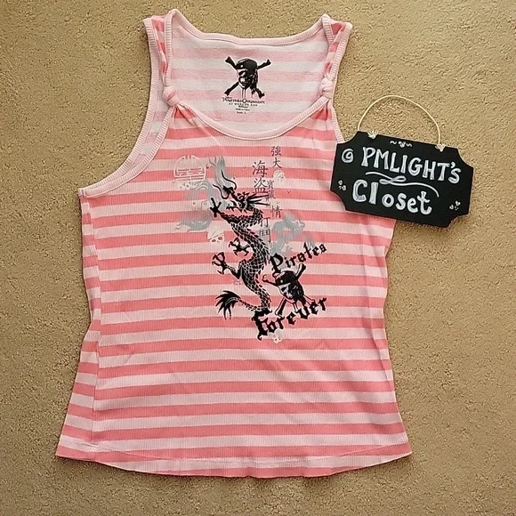 Disney Pirates of the Caribbean Tank Top Large Pink Stripe