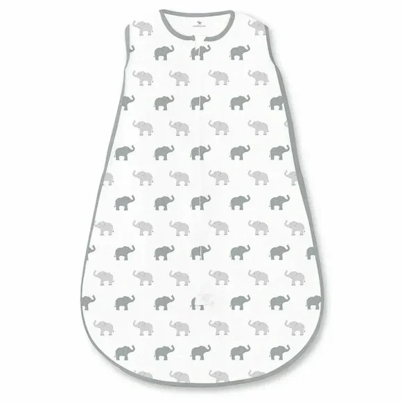 Amazing Baby Cotton Sleeping Sack, Tiny Elephants, Sterling, Medium 6-12 months