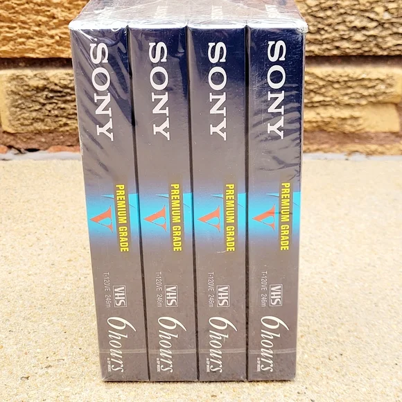 SONY Premium Grade Blank VHS Tapes 6 Hours T-120VR 4 Pack Brand New & Sealed