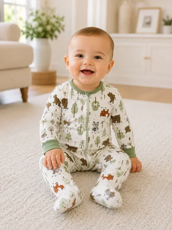 NWT Baby Essentials Set of 2 Footed Rompers Animal Theme Size 6 Months