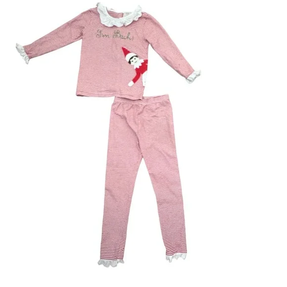 Little Bear Smocks Kids Red White Striped Elf‎ On The Shelf Pajama Set Size 6