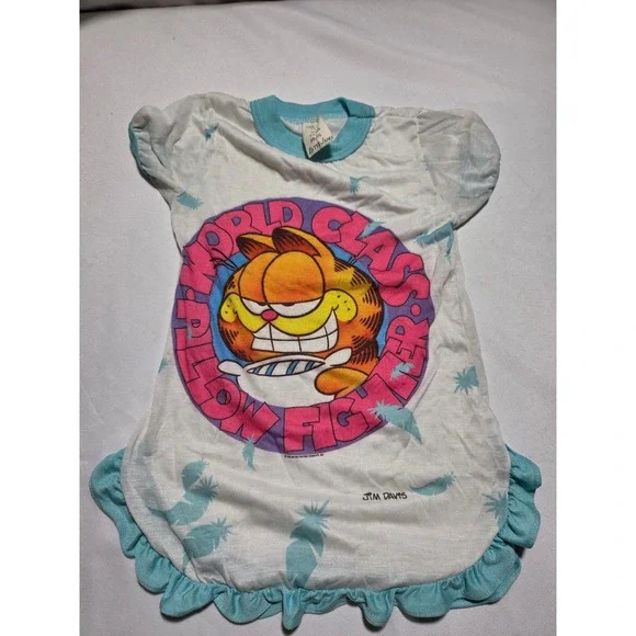 Vintage Bates-Jama Garfield World Class Pillow Fighter Nightgown Kids Size 4 80s