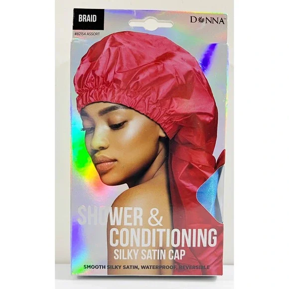 Donna Shower‎ & Conditioning Silk Satin Cap Waterproof Reversible Braid -Blue