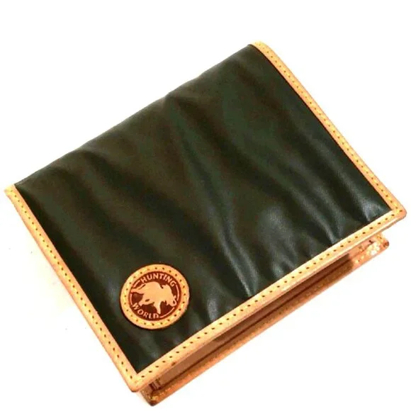 Hunting World Bi-Fold Wallet – Green Canvas w/ Tan Leather Trim, Unisex 4x3.5