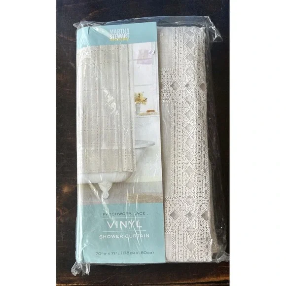 Martha Stewart Patchwork Lace Vinyl Shower Curtain‎ New 2002 70x71