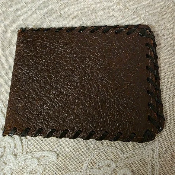 Vintage Whipstitch Bifold Wallet Genuine Leather Brown, Basic