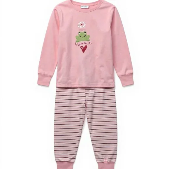 Gymboree NWT Pink Knit Embroidered Frog Heart Top & Striped Pants Pajamas 2T