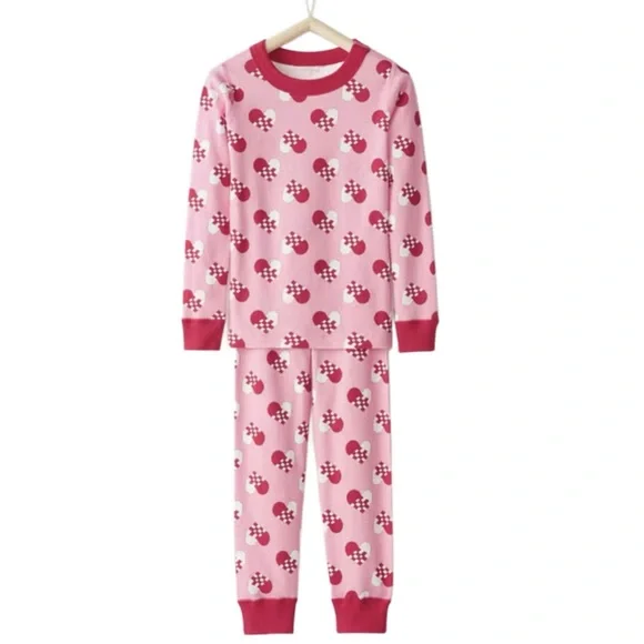 Hanna Andersson Valentine Hearts Long Johns Pajama Set Pink Red 4T