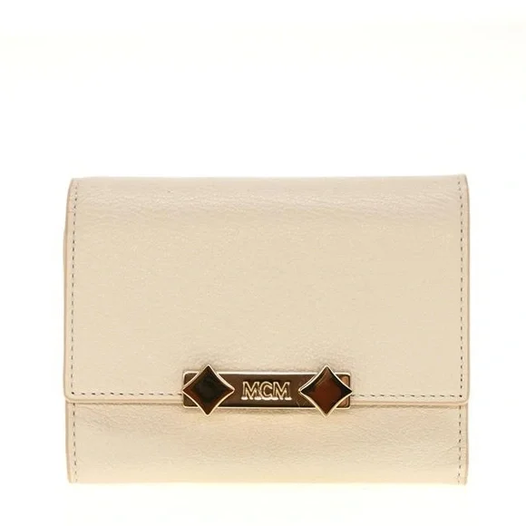 MCM Trifold Milano Leather Stud Wallet Cardholder with Coin Purse