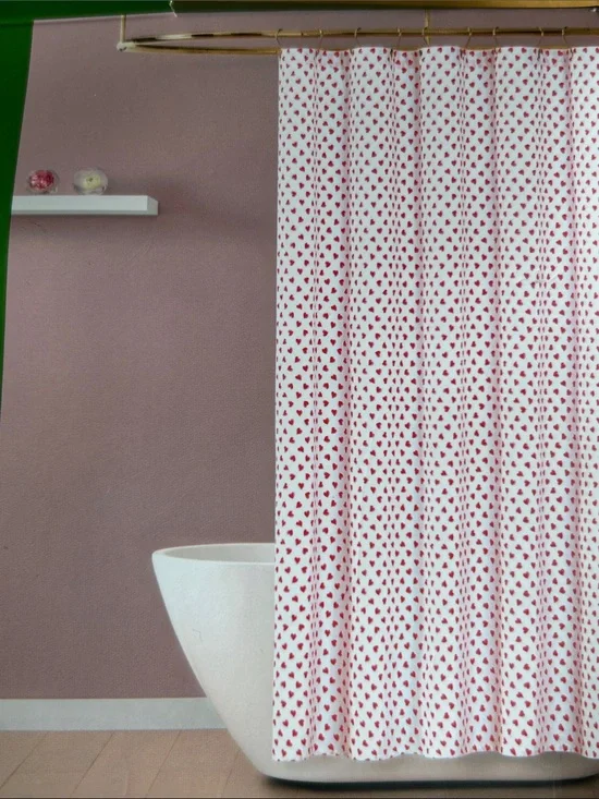 kate spade Shower Curtain “Brushstroke Hearts” NWT Red Pink Bath