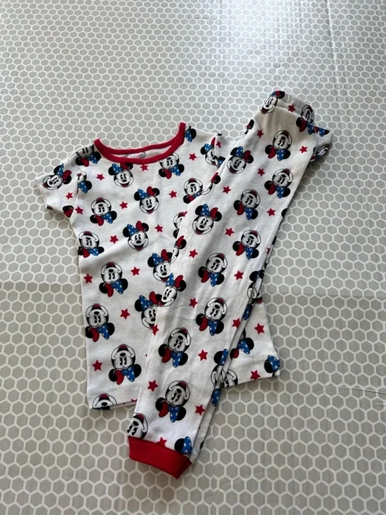 Disney White Minnie Mouse Pajama Set with Red and Blue Accents Size 3T