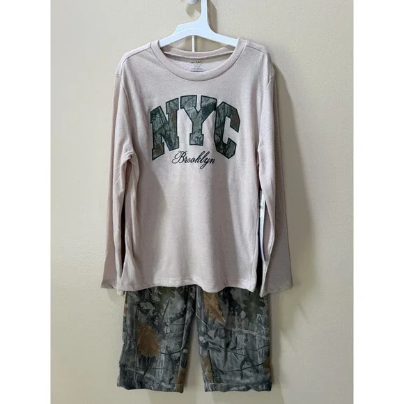 Grayson Threads Girl's 2pc NYC Camouflage Long Sleeve Pajama Set -Beige Sz S NWT