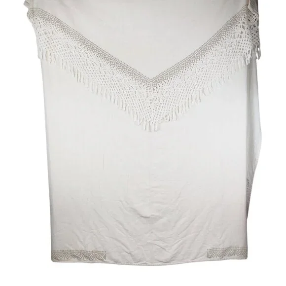 Anthropologie Knotted Macrame Overlay Shower Curtain Ivory Cotton Boho Fringe