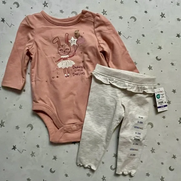 Garamimal Daddy's Little Darling Bunny Set Long Sleeve Pink & PullOn‎ Pants
