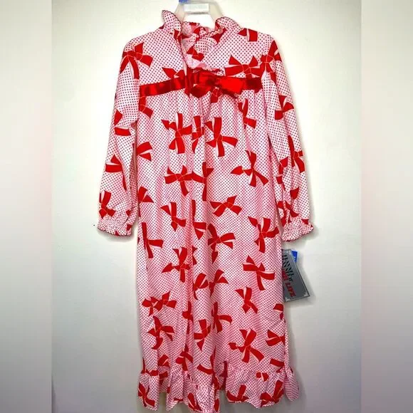Vintage 1990s Her Majesty Flannel‎ Bow Star Print Nightgown