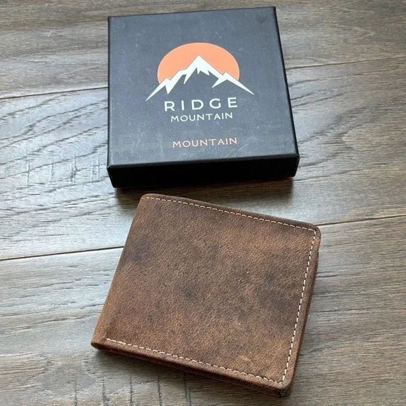 Ridge Mountain Genuine Leather bi-fold wallet,6 card,2 bill,1 ID & 2 other slots