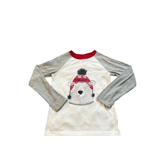 WonderShop Lil Bear Pajama Top Kids Size 8 Gray Red Long Sleeve