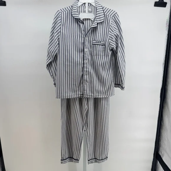 Petite Plume Navy and White striped Pajama Set with monogram