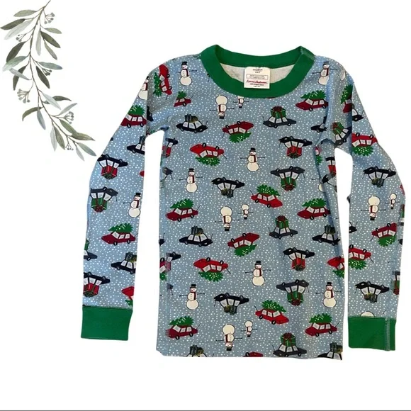 Hanna Andersson Christmas Holiday Light Blue Pajama Long John Long Sleeve Top