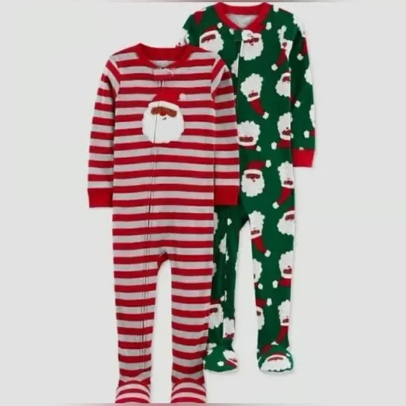New boy's fleece Christmas Santa footed pajama bundle, 2pc