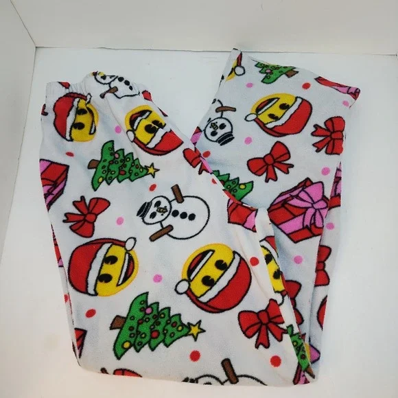 Girls Fleece Pajama Pants Size 7/8 Christmas Emoji Snowman‎ Tree Print Lounge