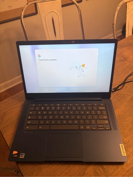 Lenovo Blue Laptop with Dark Gray Keyboard and Trim