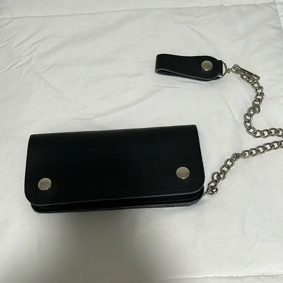 Genuine leather made in the USA black motorcycle wristlet