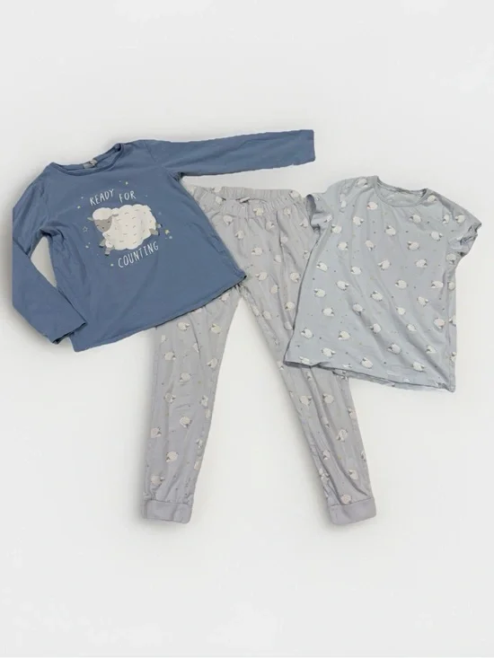 Cotton Juice 3 Piece Pajama Set Girls Sz 10 Cotton Pants Set Sheep Blue