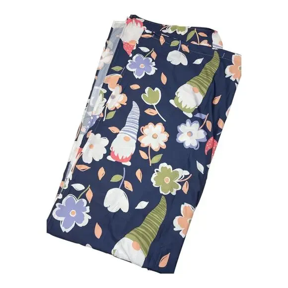Designer Flower and Gnome Whimsical Fabric Shower Curtain 70.5