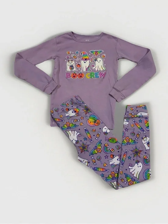 Girls Sz 8 Halloween Rainbow Ghost  Purple Long Sleeve Pajama Set PJ Place
