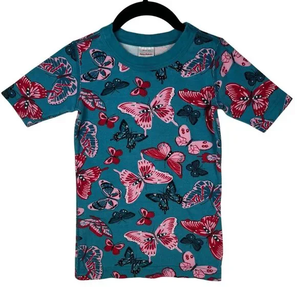 Hanna Andersson Butterfly Pajama Top Girls 8 (130) Organic Cotton Aqua Teal