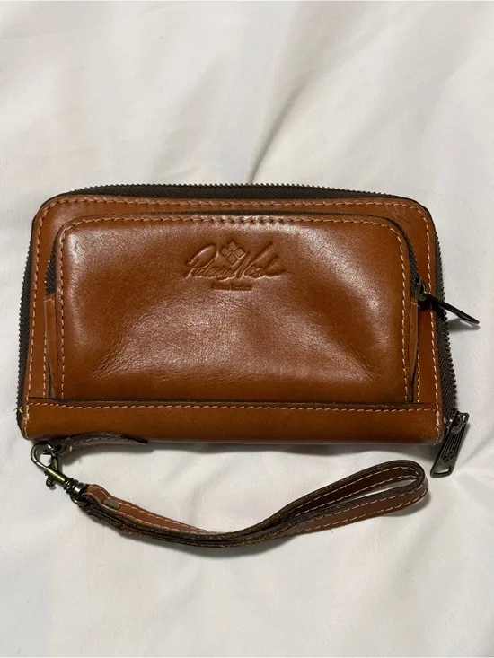 Patricia Nash Leather Wristlet Wallet Cognac Zip Around Organizer