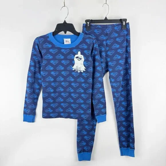 Hanna Andersson Pajamas Size 140 US 10 2pc Set Blue Superman Long Sleeve PJ