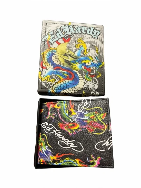 Ed Hardy Wallet‎ Black Bifold Eagle Vegan Leather Logo Streetwear vallet case