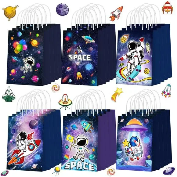 24 Pcs Space Party Favors Bags Galaxy Gift Bags Planet Starry Sky Candy Treat