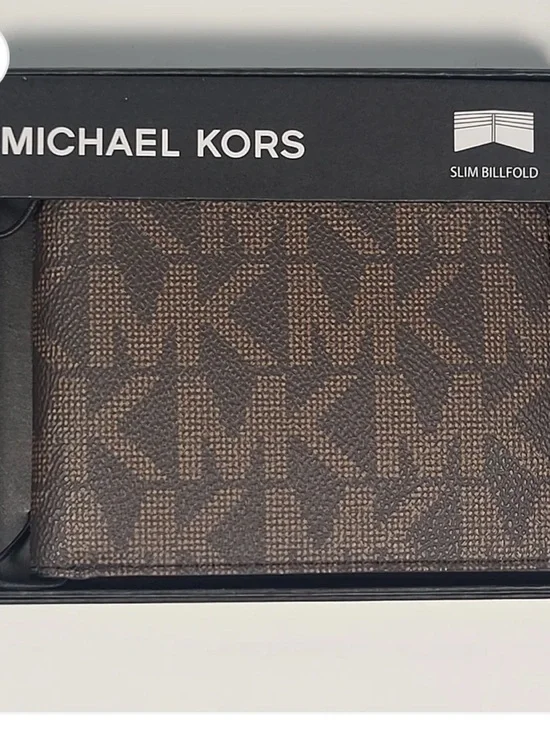 NWT 100% Authentic Michael Kors Brown Monogram Slim Wallet Billfold Style Andy