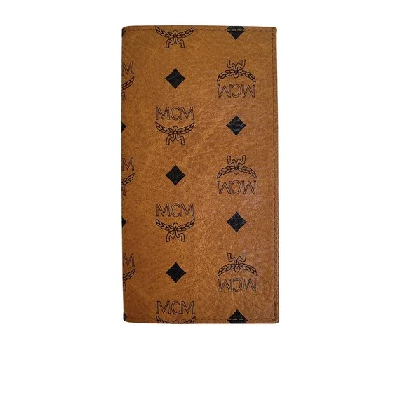 MCM Visetos Monogram Cognac Leather Long Bifold Wallet Michael Cromer Handmade