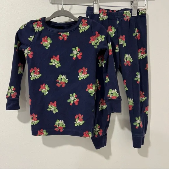 Janie and Jack navy blue strawberry long pajamas 2T