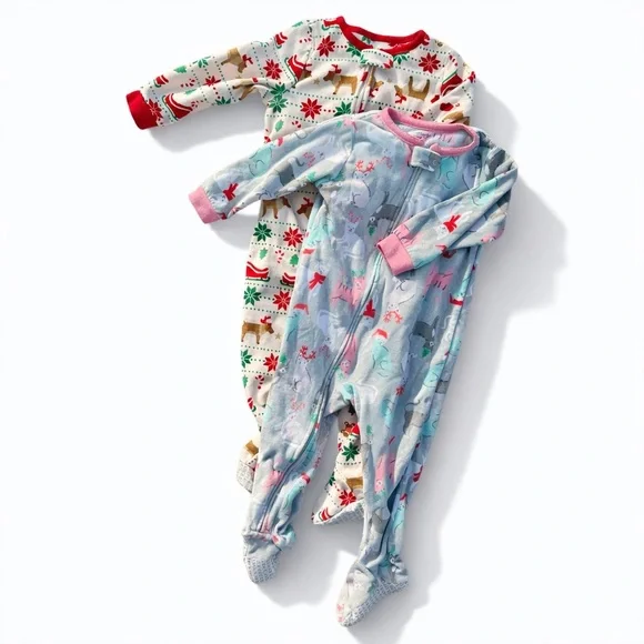 Carter’s Girls Festive Fleece Footie Pajama Set Size 24M Holiday